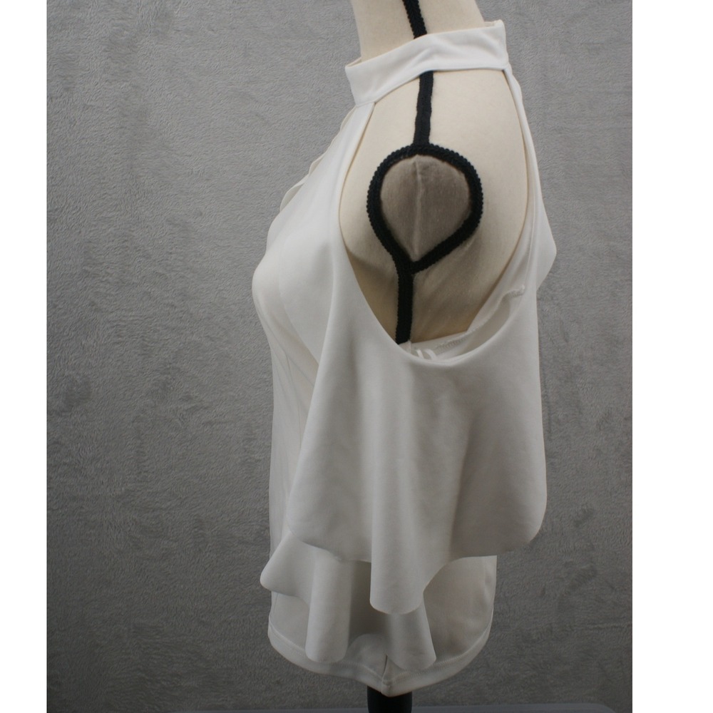 H&M White Halter Neck Ruffle Cold Shoulder Top Mock Neck Blouse Size Medium - Picture 4 of 9